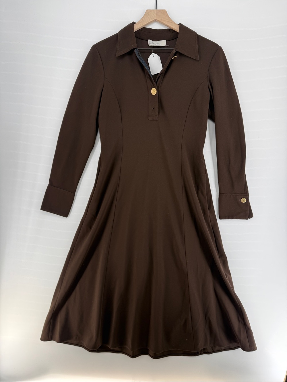 Tory Burch Solid Crepe Shirtdress Size 8 Dark Cocoa Brown Midi